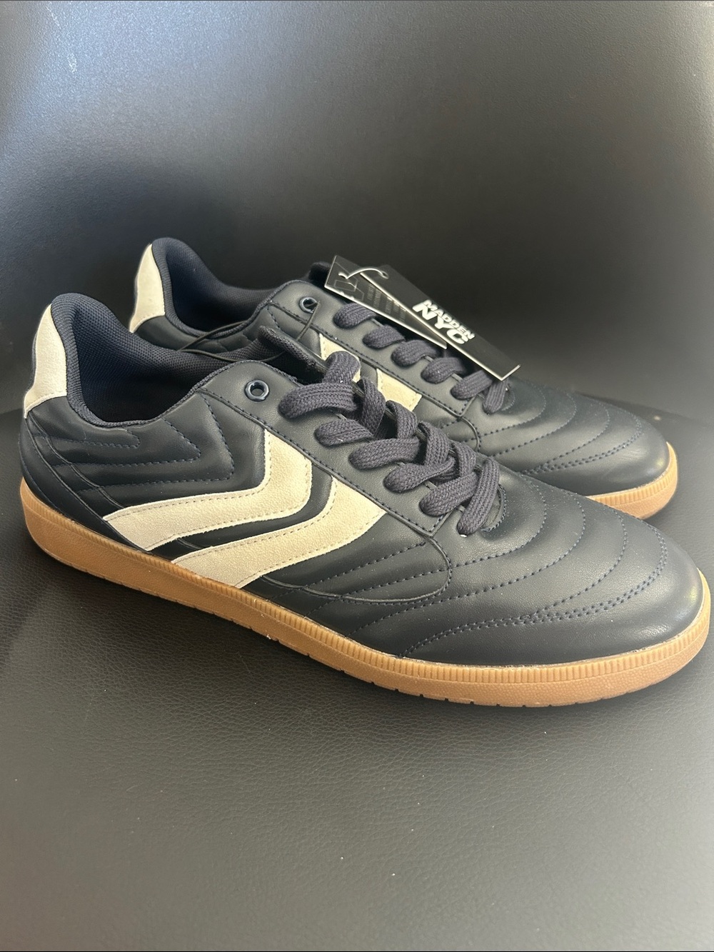 NWT 🆕 Steve Madden NYC Navy Leather-Style Men’s Trainer with Gum Sole
